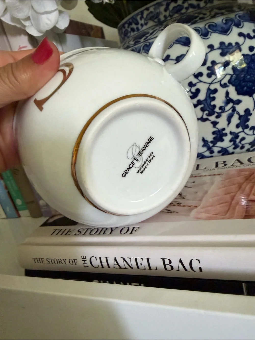 Monogram White Ceramic large Teacup with Gold 'S'
